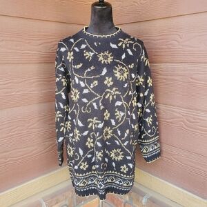 Dana Scott Metallic Floral Long Sleeve Black and Gold Vintage Sweater Top NWOT